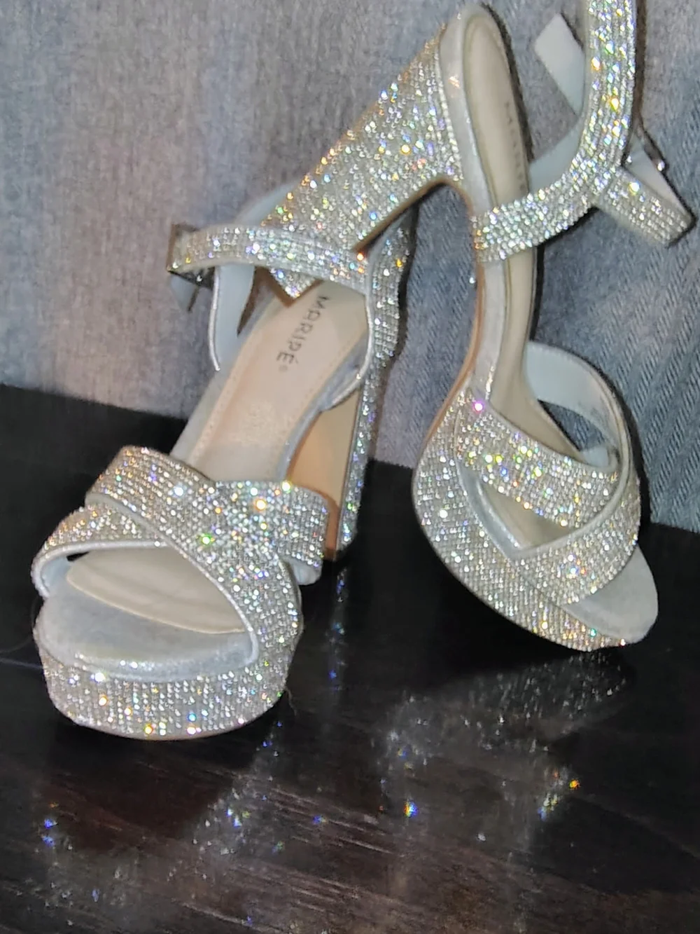 Maripe Silver Crystal Platform Heels